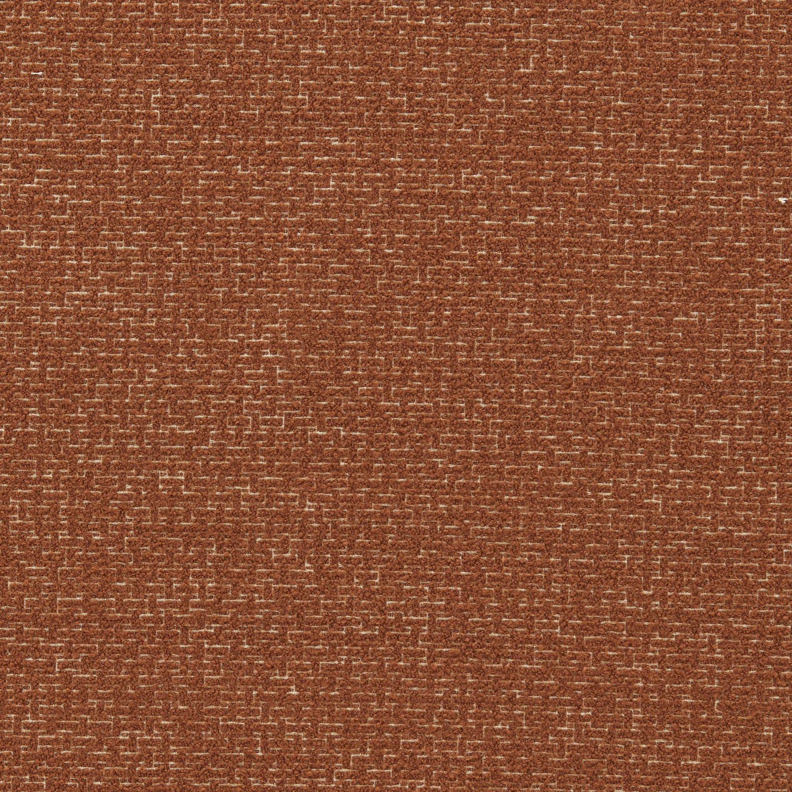 Dense terracotta upholstery weave with fine linen flecks and irregular boucle texture