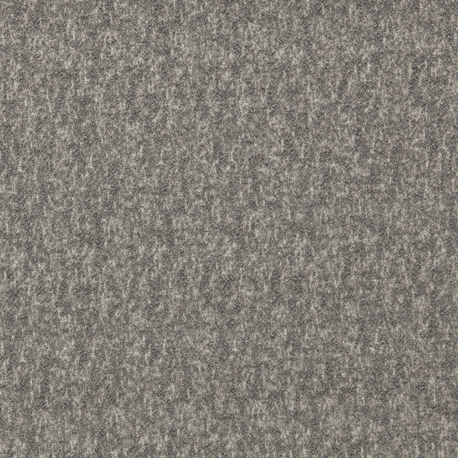Close-up of cool slate-grey boucle with charcoal flecks and a nubby woven texture