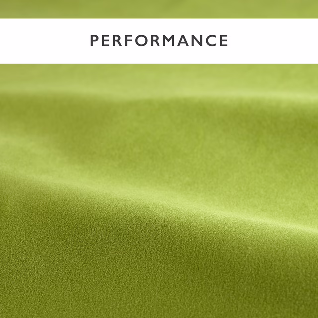 Avocado green velvet swatch showing dense short pile and soft directional sheen