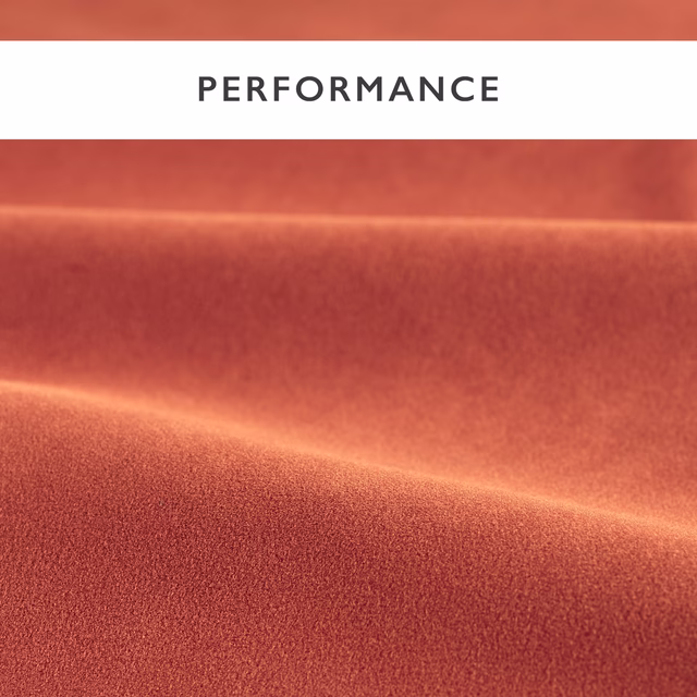 Warm rust velvet with a softly brushed nap and darker folded bands