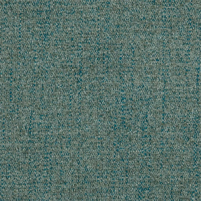 Close-up of cool teal chenille with mottled blue-green yarns and subtle woven texture