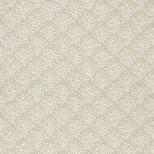 Pale oyster beige fabric with a fine white branching organic motif and softly textured surface
