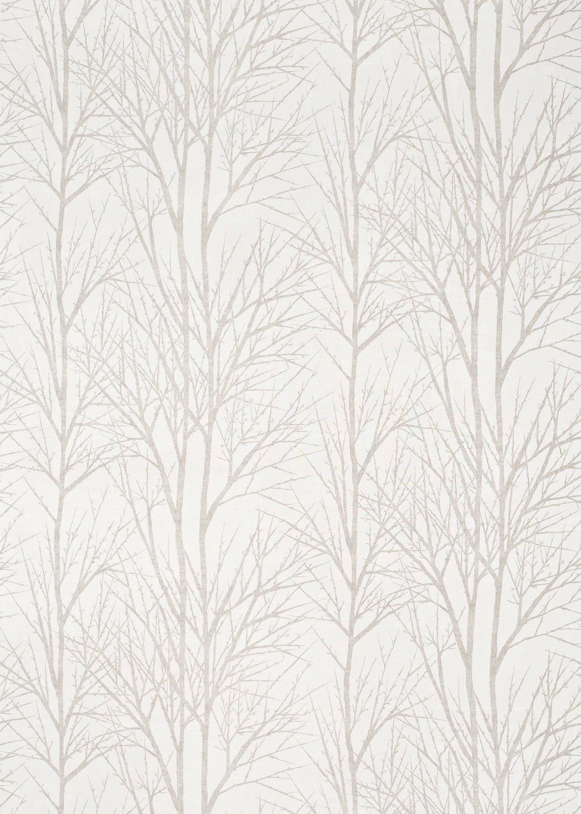 Chalk ivory fabric with delicate pebble-grey leafless tree branches in a fine weave