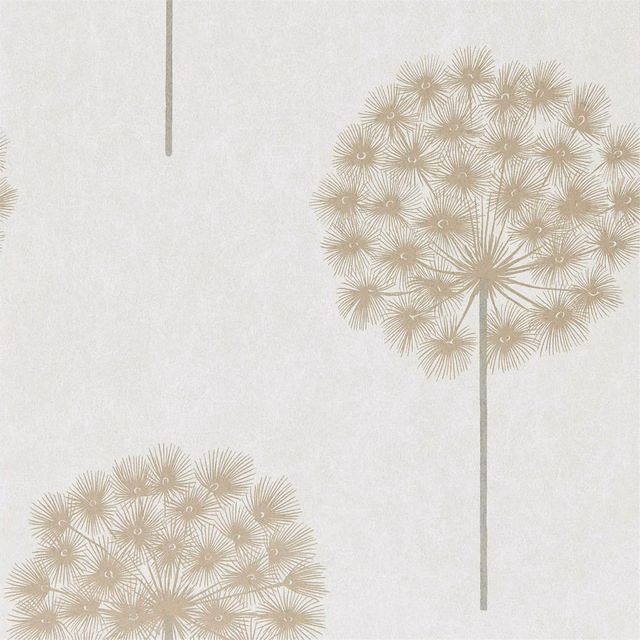 Warm chalk wallpaper with taupe radiating seed heads and slender vertical stems