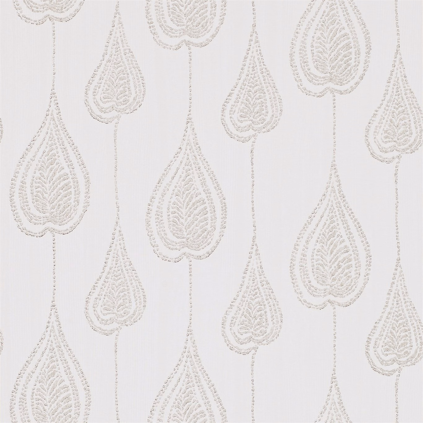 Soft shell wallpaper with pale taupe spade motifs and delicate vertical dotted trails