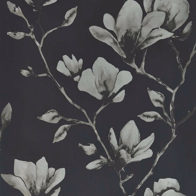 Onyx wallpaper with silver-grey flowers, buds and branching stems