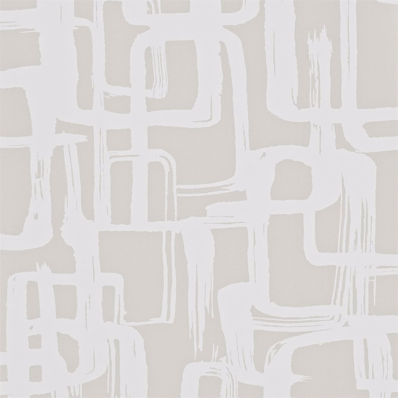 Pale pearl-grey wallpaper with chalk-white abstract blocks and brushed linear accents
