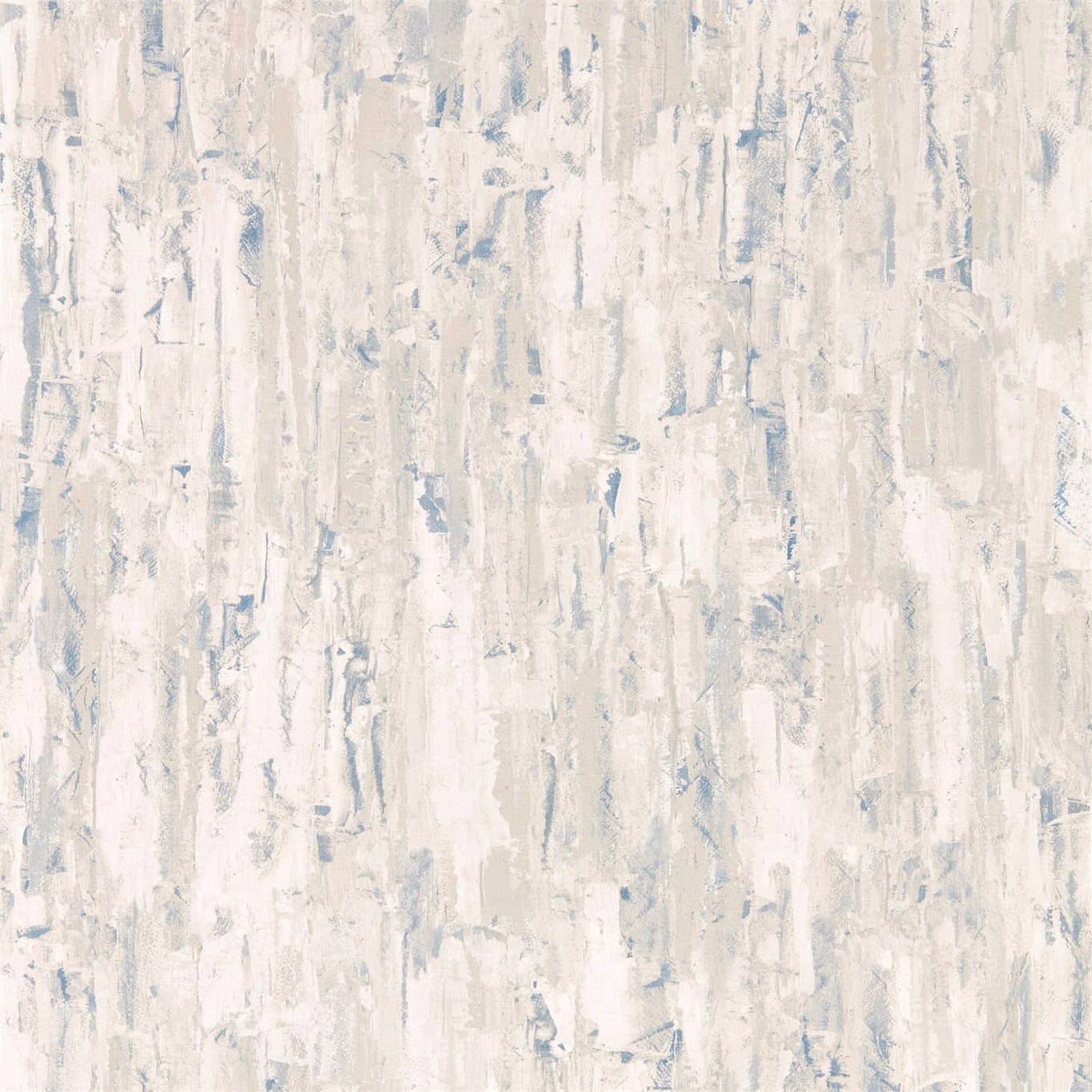 Pale ivory wallpaper with bleached denim-blue vertical distressed brush marks