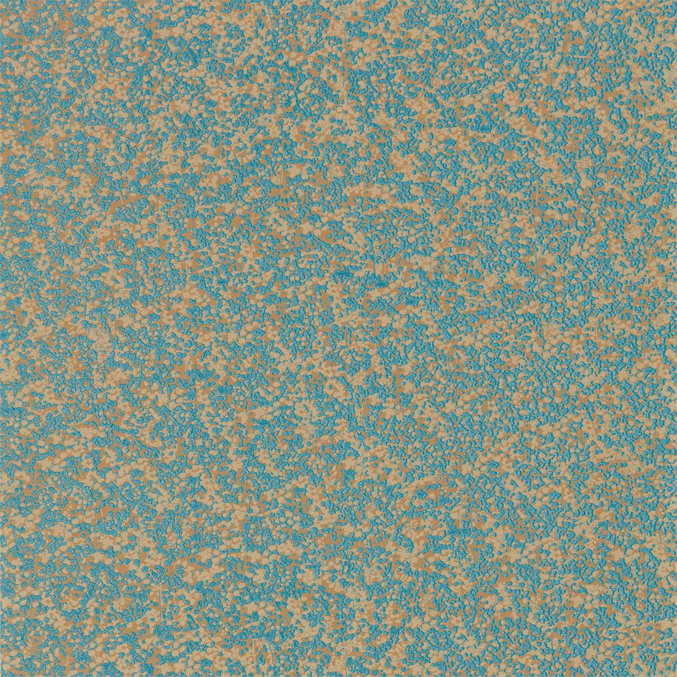 Mottled teal and warm gold wallpaper surface with fine coral-toned mineral texture