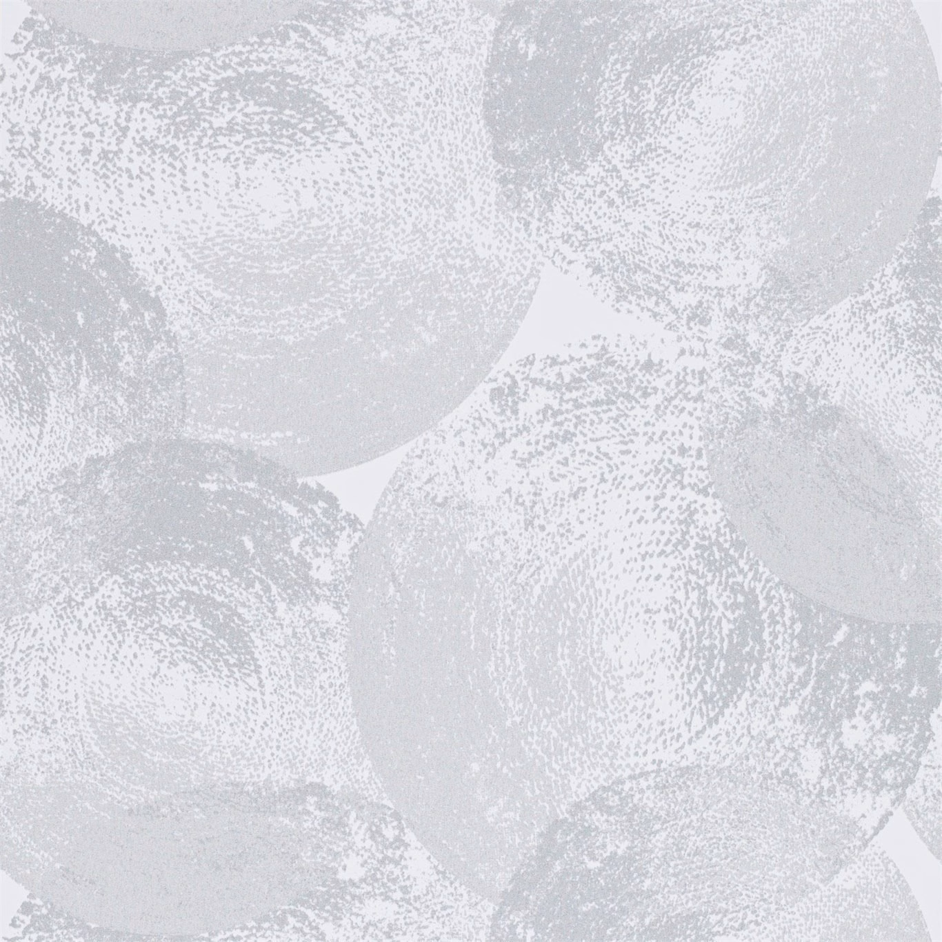 Pale silver-grey wallpaper with overlapping stippled elliptical forms and softly mottled texture