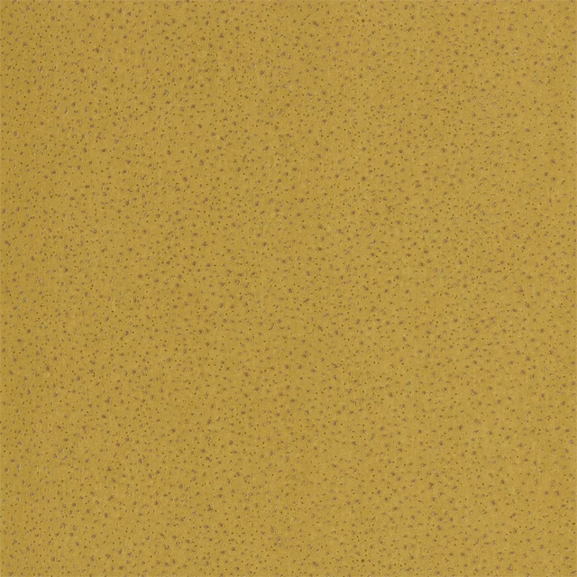 Warm citrus-ochre wallpaper with fine dark flecks across a softly textured ground