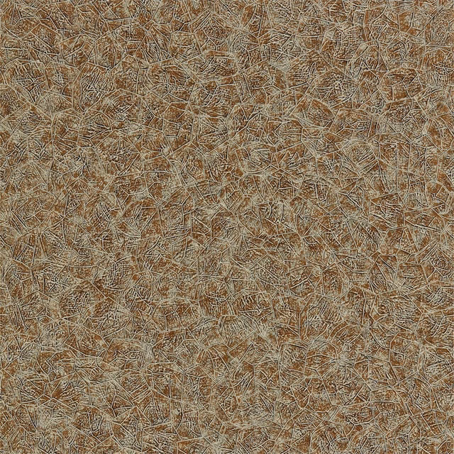 Dense warm gold-brown scribble lines with pale threads across a textured wallpaper ground