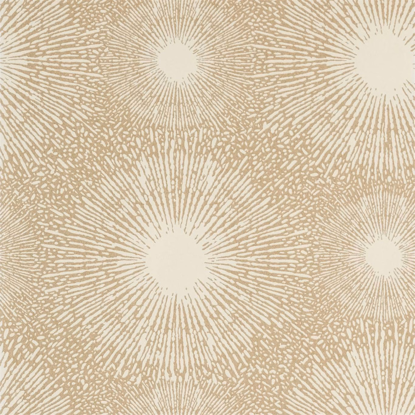 Opal wallpaper with muted gold starburst circles and softly textured radiating lines