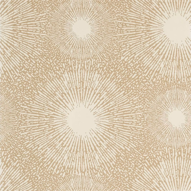 Opal wallpaper with muted gold starburst circles and softly textured radiating lines