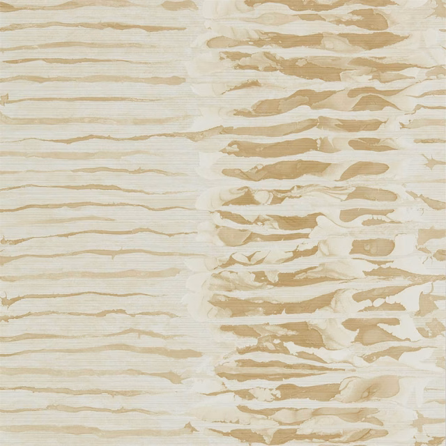 Warm sandstone wallpaper with fine horizontal ripples and broader distressed beige bands