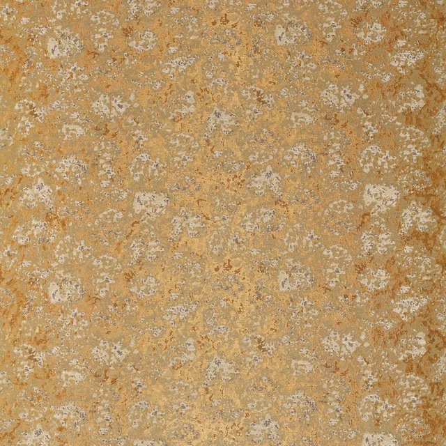 Antique gold taupe fabric with pale mottled botanical tracery and textured woven surface