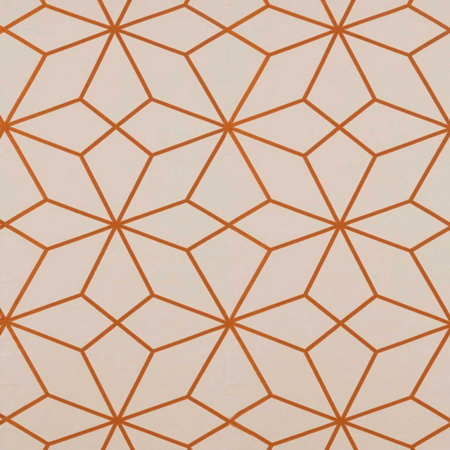 Cream fabric with warm terracotta angular geometric lattice and star-like junctions