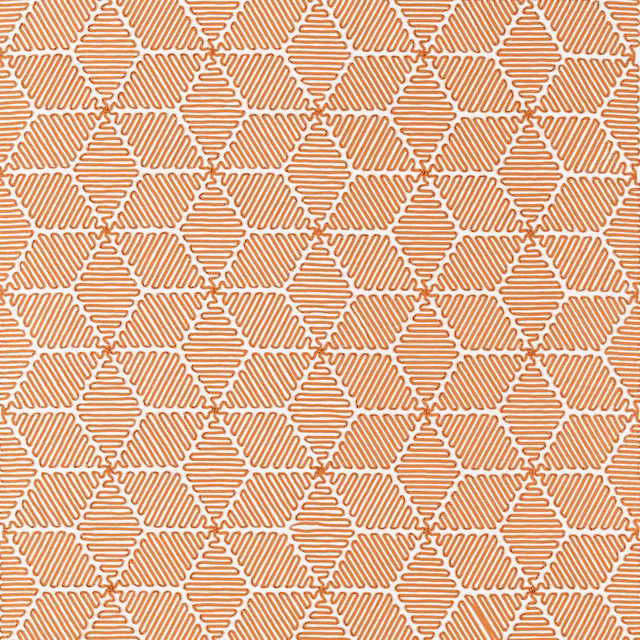 Paprika terracotta and cream geometric diamond lines in a textured woven swatch
