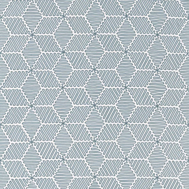 Cool blue-grey diamond lattice with fine broken linear motifs on a pale ground