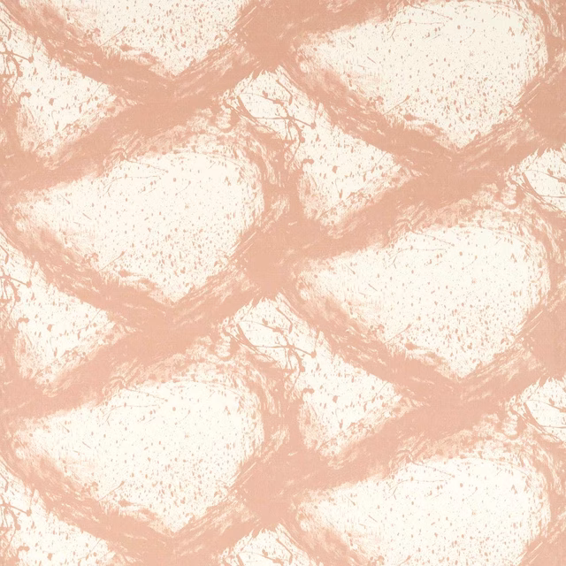 Dusty blush painterly lattice with speckled cream ground and irregular brush marks
