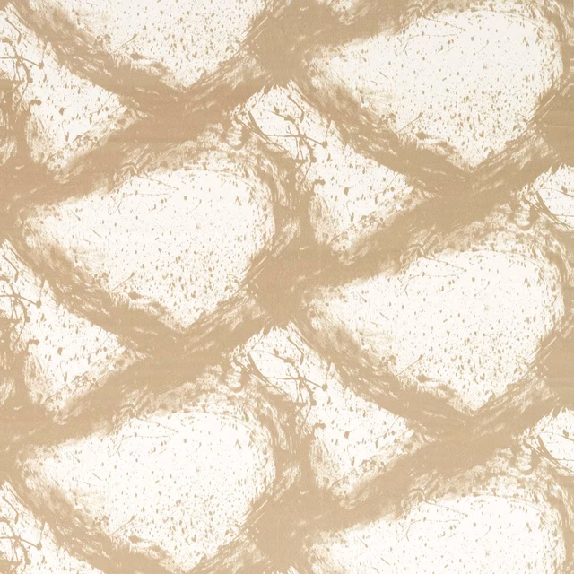 Warm taupe velvet with ivory ground and distressed looping brushstroke motif