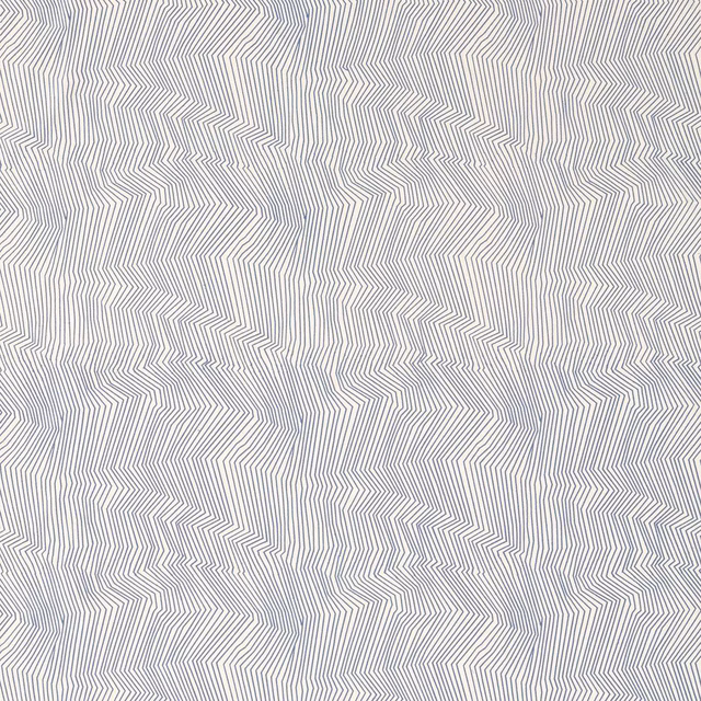 Cool blue-grey fabric with fine white irregular zigzag lines and softly textured woven surface