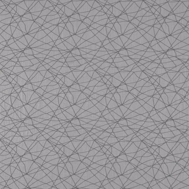 Dove grey woven fabric with overlapping charcoal lines and a softly textured surface