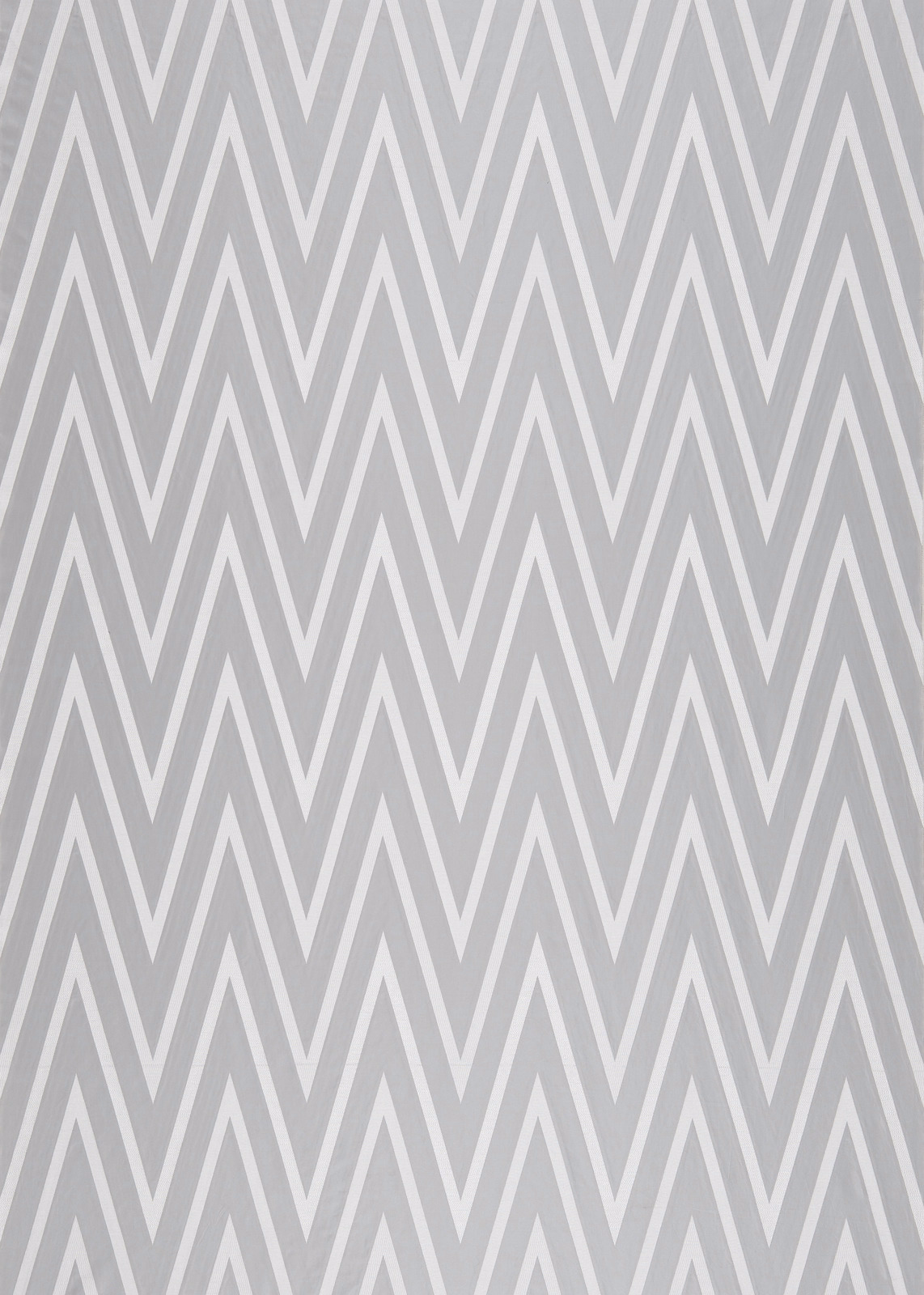 Cool steel-grey fabric with crisp white vertical zigzag stripes and a fine woven surface