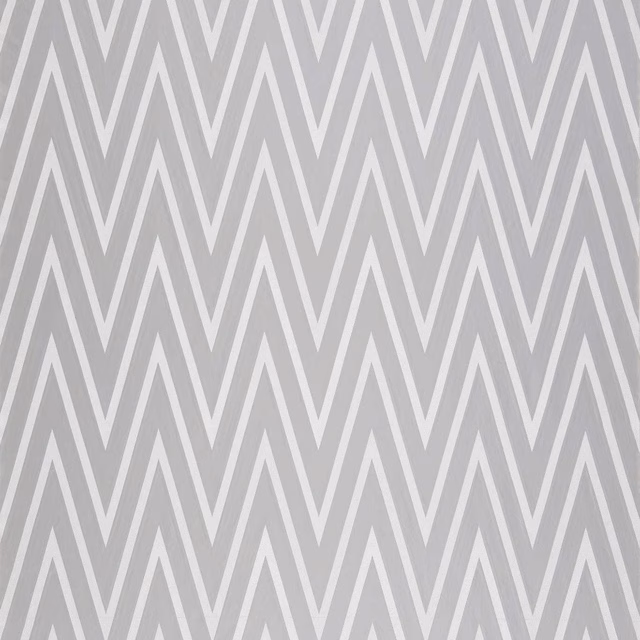 Cool steel-grey fabric with crisp white vertical zigzag stripes and a fine woven surface