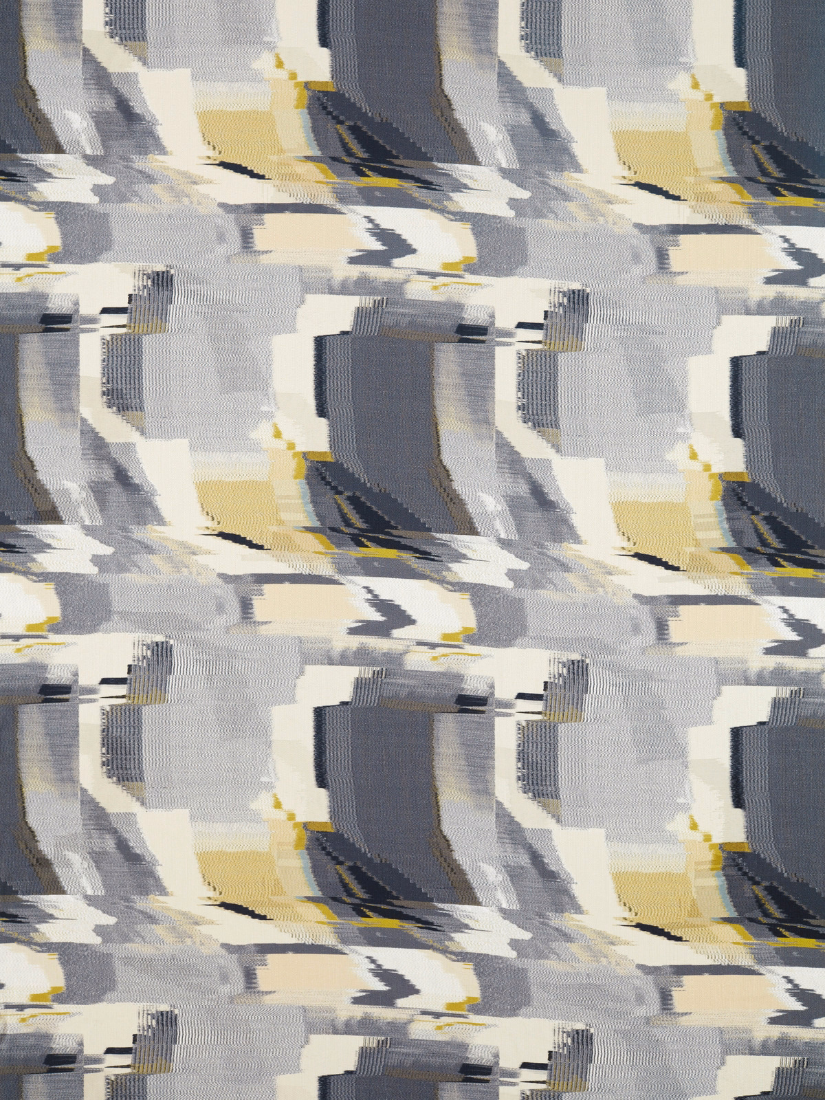 Charcoal, grey, cream and muted gold abstract geometric woven fabric swatch