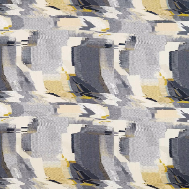 Charcoal, grey, cream and muted gold abstract geometric woven fabric swatch