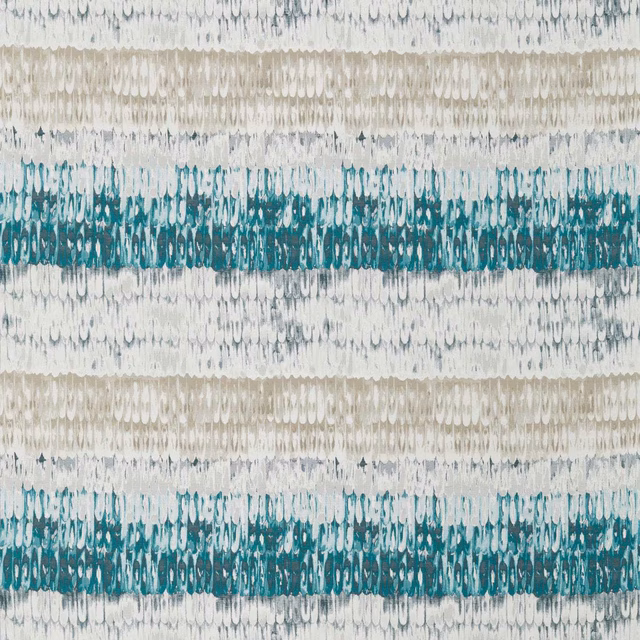 Emerald teal, stone and ivory horizontal stripes with a broken textured weave