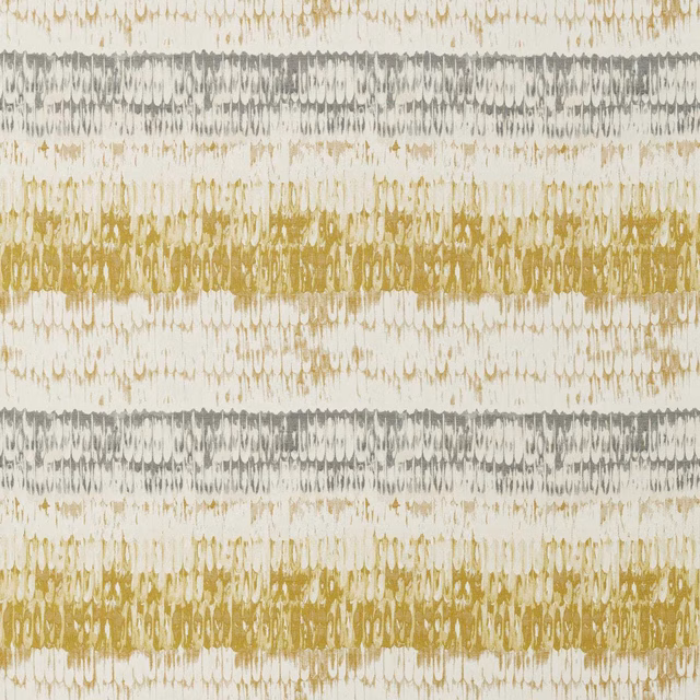 Ochre and steel-grey fabric with irregular horizontal bands and textured flecks