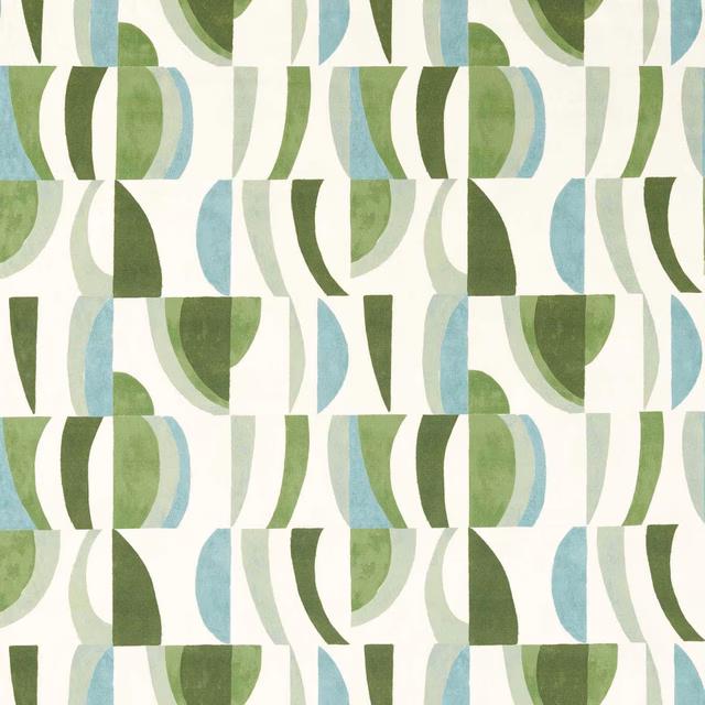 Emerald, aqua and pistachio geometric arches on an ivory textile ground