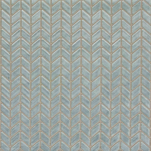 Cool aqua velvet with taupe chevron lines and a softly lustrous pile