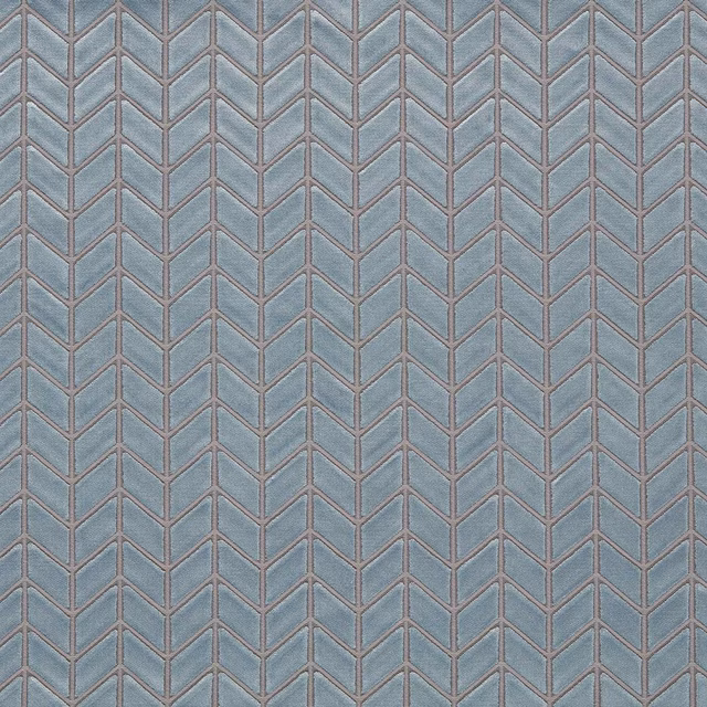 Muted cornflower blue velvet with fine raised chevron geometry and soft directional sheen