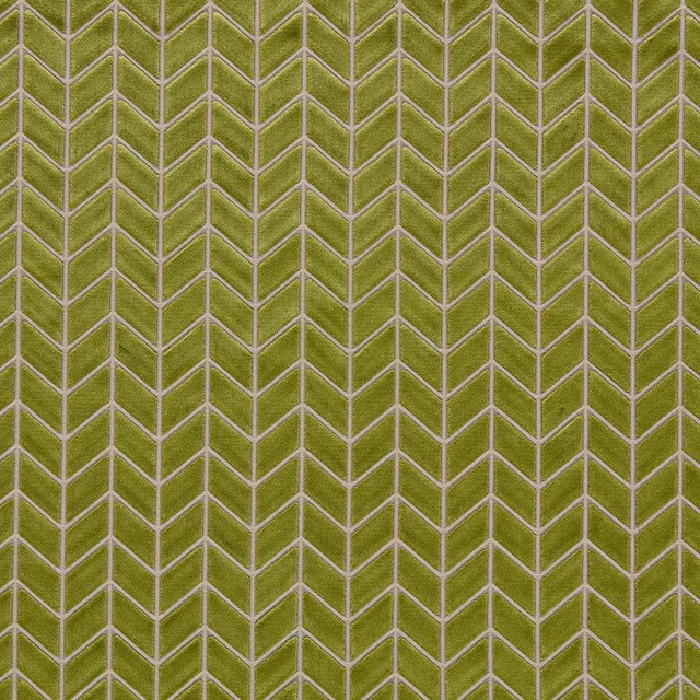 Olive-kelly green velvet with pale outlined chevrons and a softly shifting pile