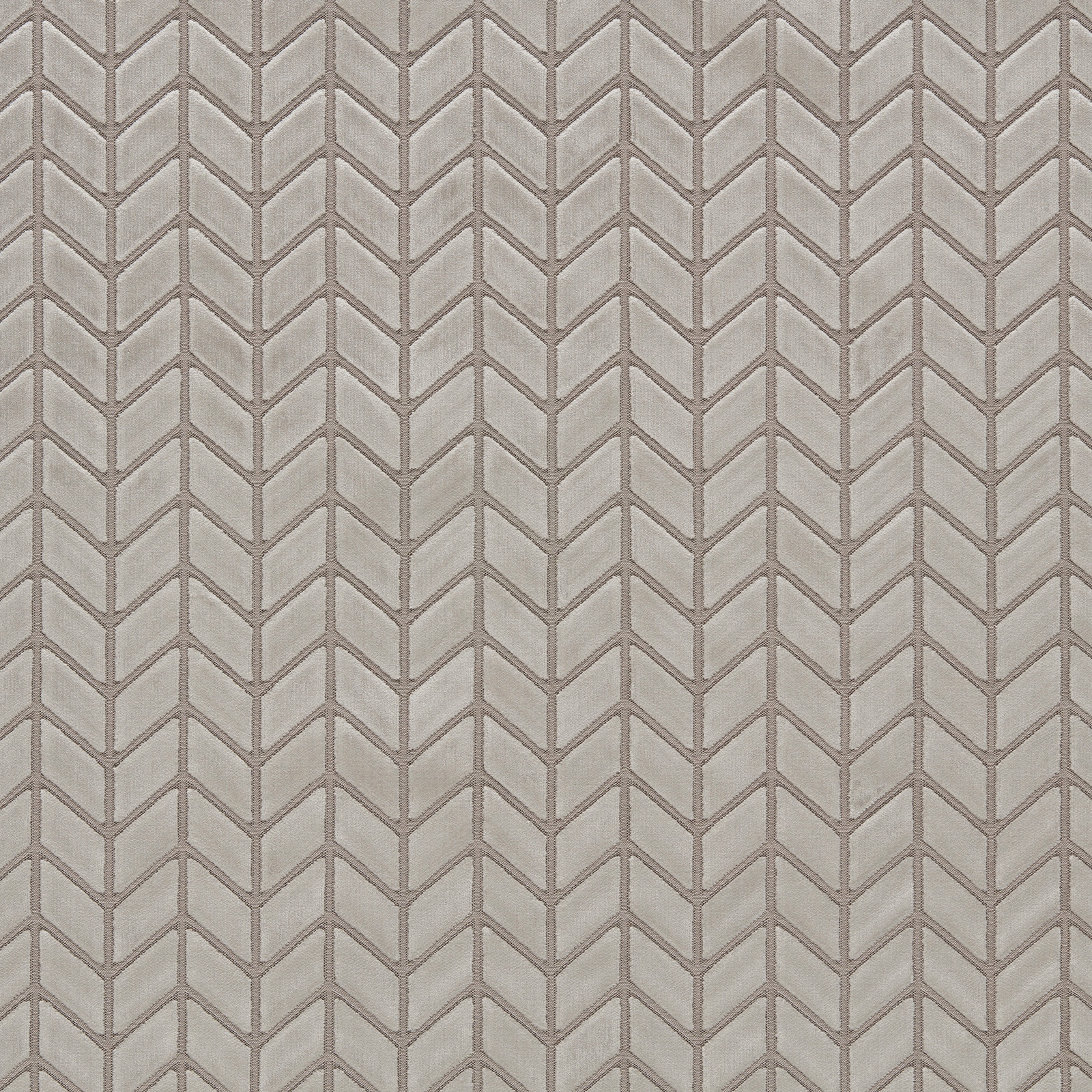 Pearl-taupe velvet with raised tonal vertical chevrons and a soft silvery sheen