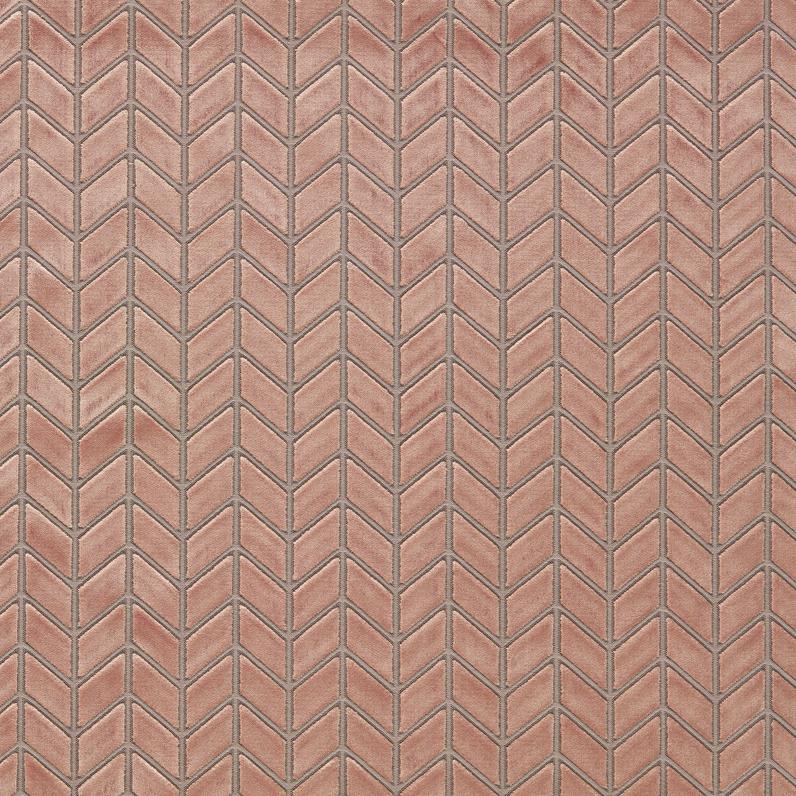 Dusty rose velvet with cool grey interlocking chevron lines and a softly textured sheen