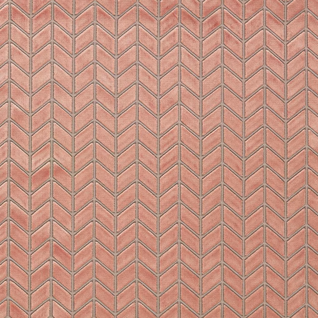 Dusty rose velvet with cool grey interlocking chevron lines and a softly textured sheen
