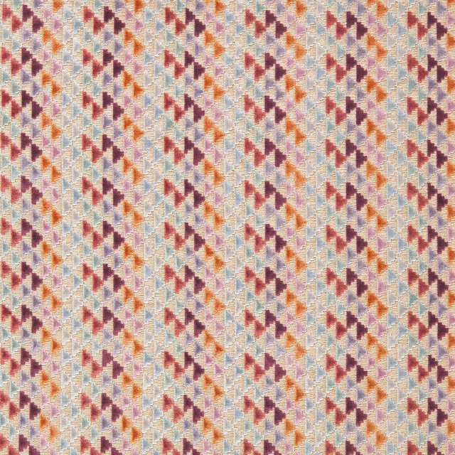 Textured lilac velvet with aubergine, cornflower and ochre geometric motifs