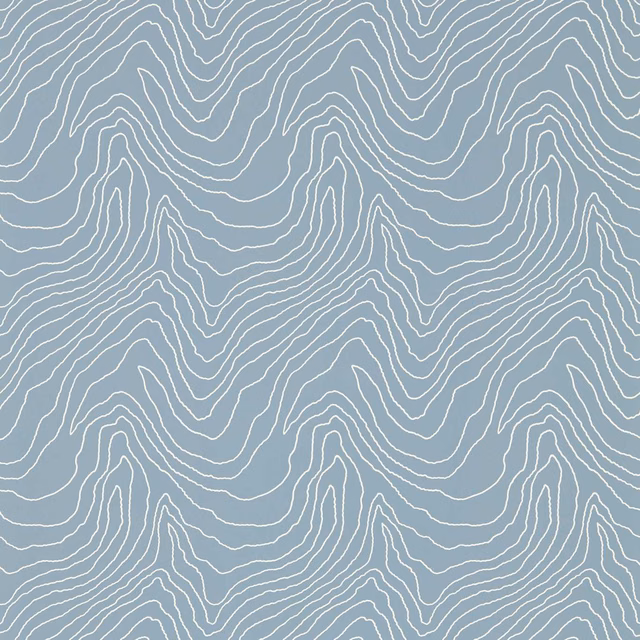 Soft cornflower blue wallpaper with flowing ivory contour lines in a topographic pattern