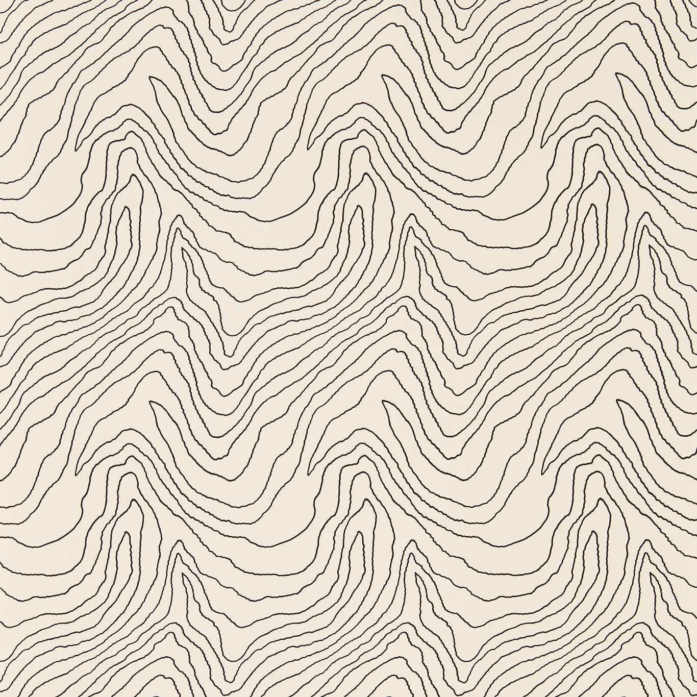 Warm parchment wallpaper with fine charcoal undulating contour lines and topographic movement
