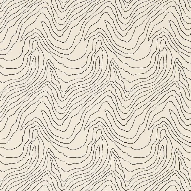 Warm parchment wallpaper with fine charcoal undulating contour lines and topographic movement