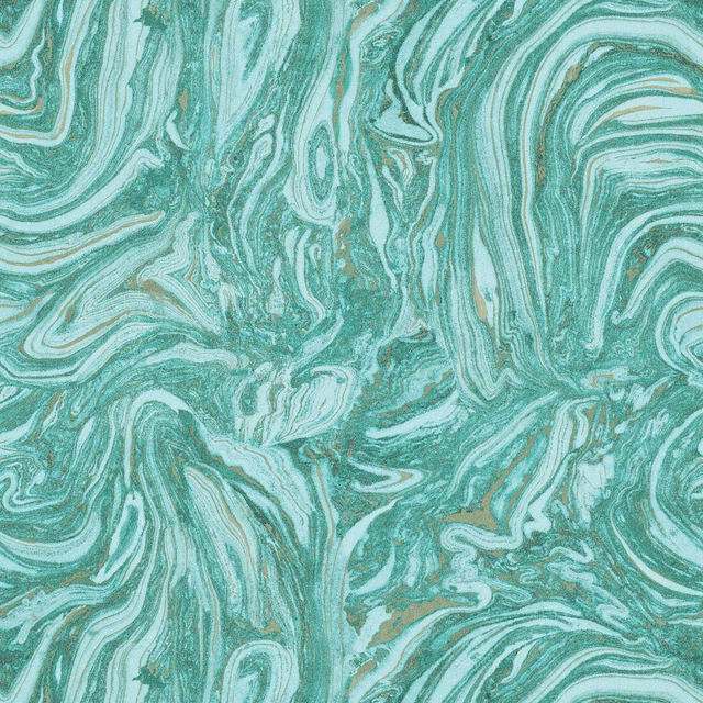 Emerald turquoise wallpaper with swirling pale mineral veins and fine marbled striations