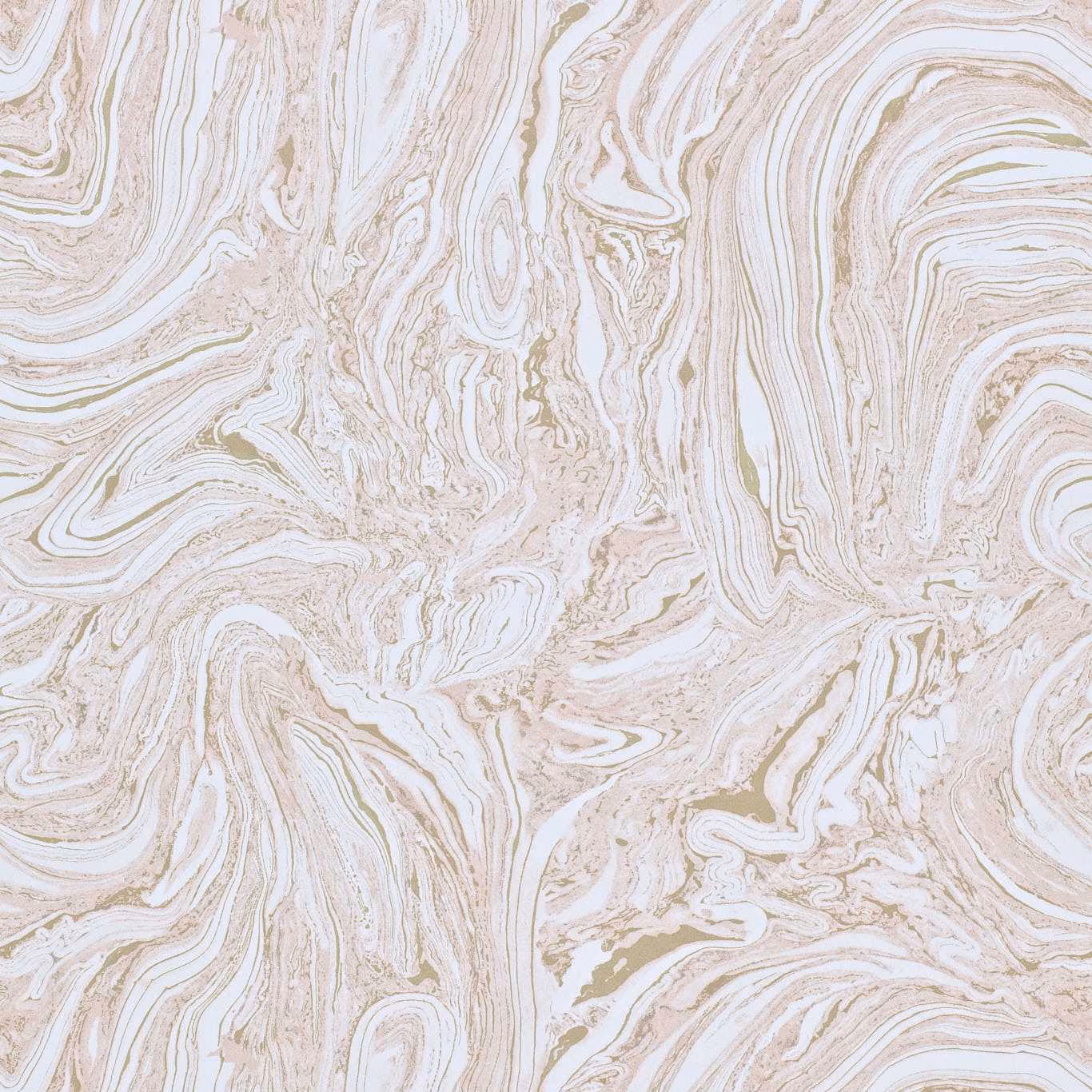 Pale rose quartz wallpaper with swirling blush, ivory and taupe marble lines