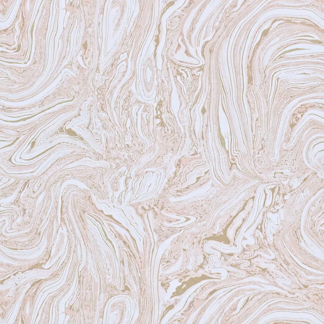 Pale rose quartz wallpaper with swirling blush, ivory and taupe marble lines