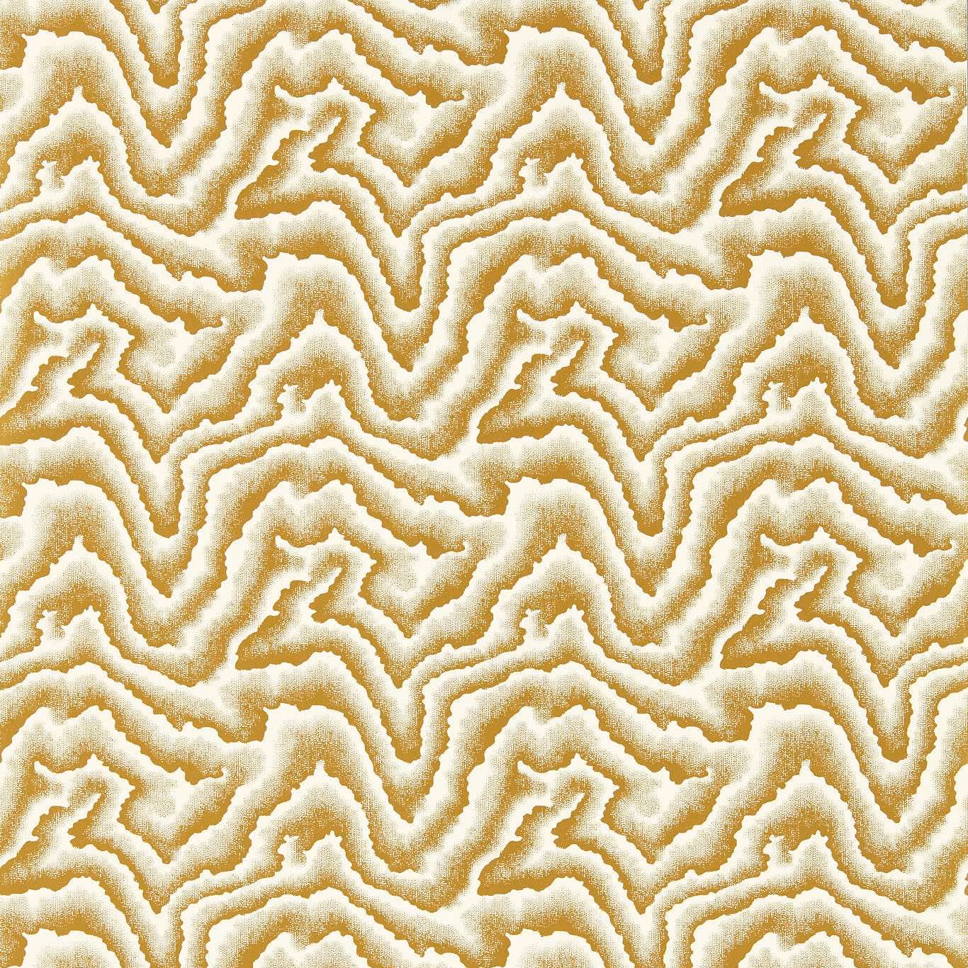 Ivory wallpaper with softly stippled antique-gold meandering bands and organic zigzag forms