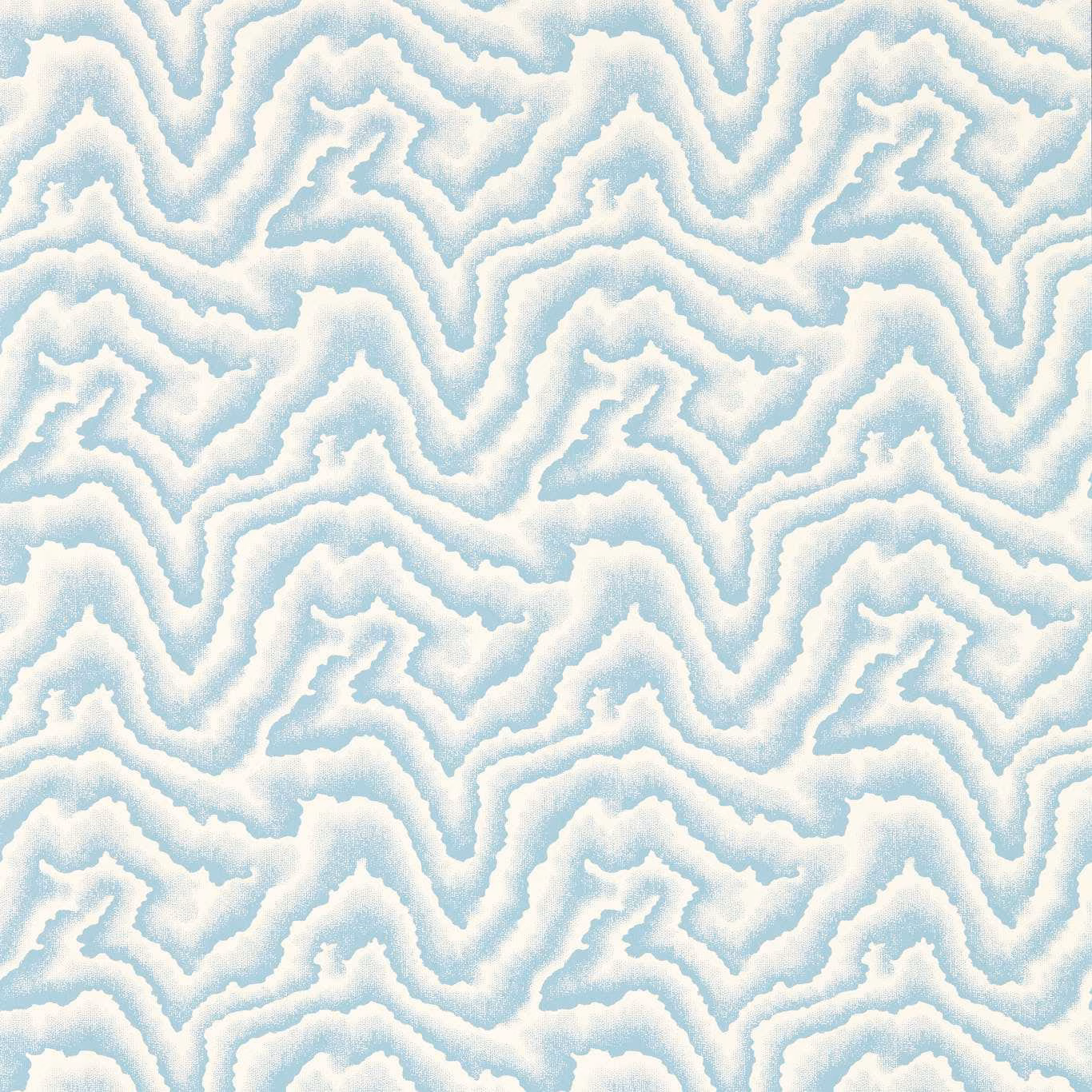 Pale aqua and cream wallpaper with softly feathered, cloud-like meandering bands