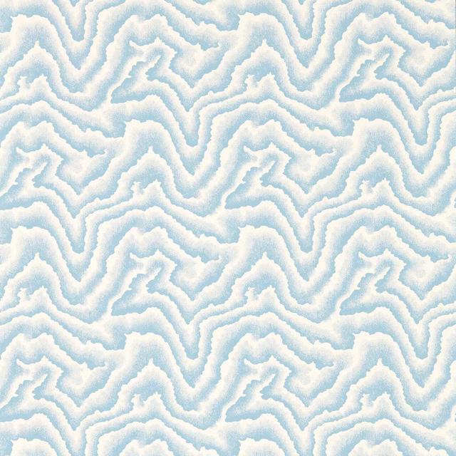 Pale aqua and cream wallpaper with softly feathered, cloud-like meandering bands